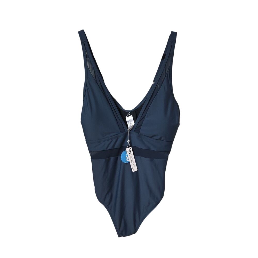 CUPSHE Dark Blue One Piece Swimsuit Mesh Panel V Neck Womens Plus Size 2X NWT